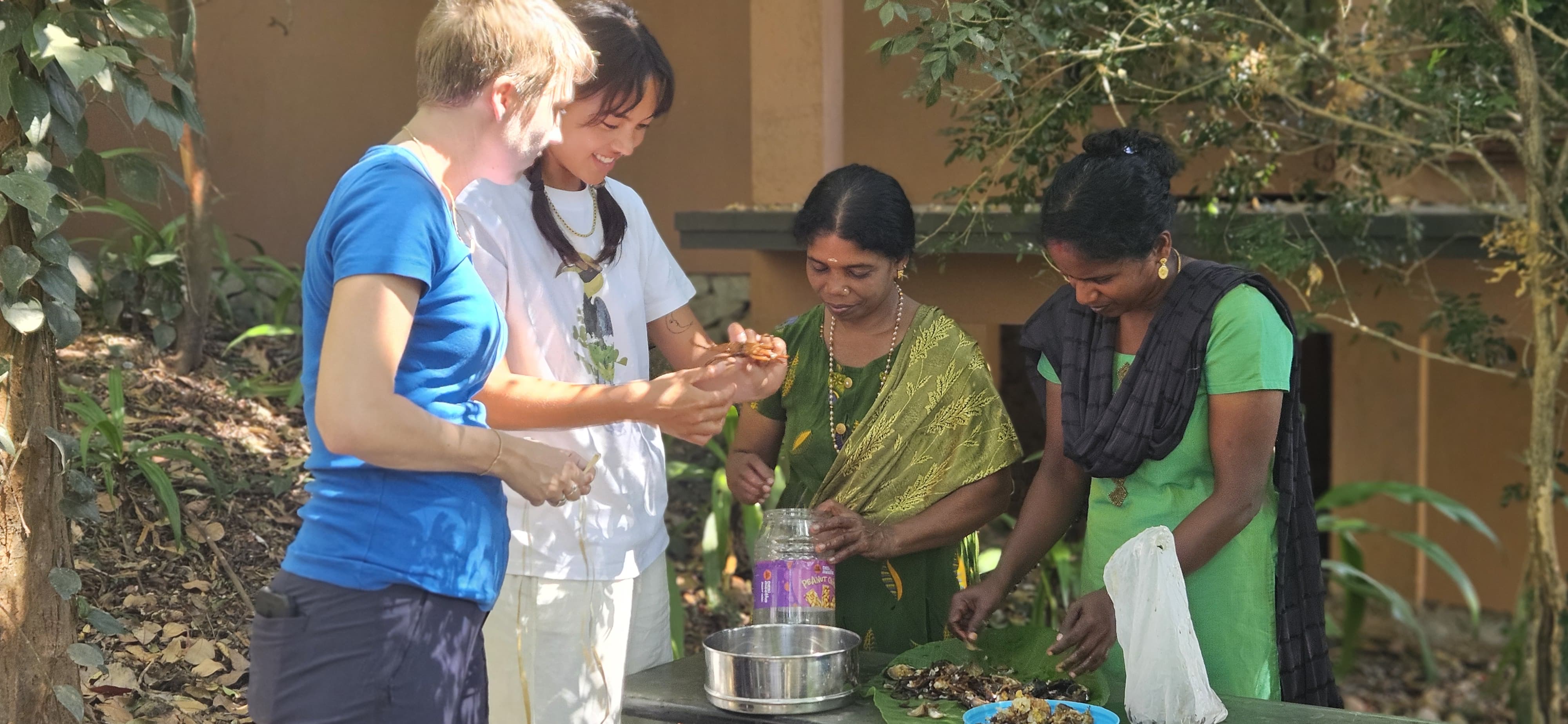 Kathakali dancer in full, elaborate costume and makeup.