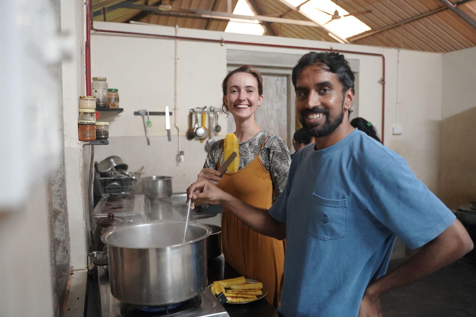 Hands of a weaver working skillfully on a traditional loom.